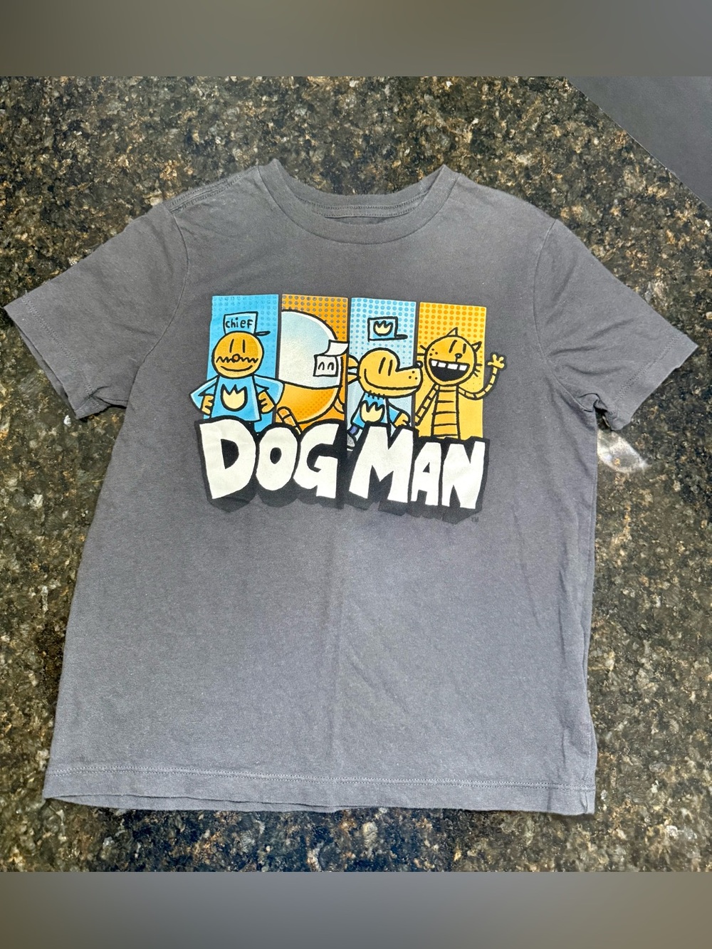 Old Navy Kids' Dog Man Gray Graphic Tee with Blue and Yellow Accents